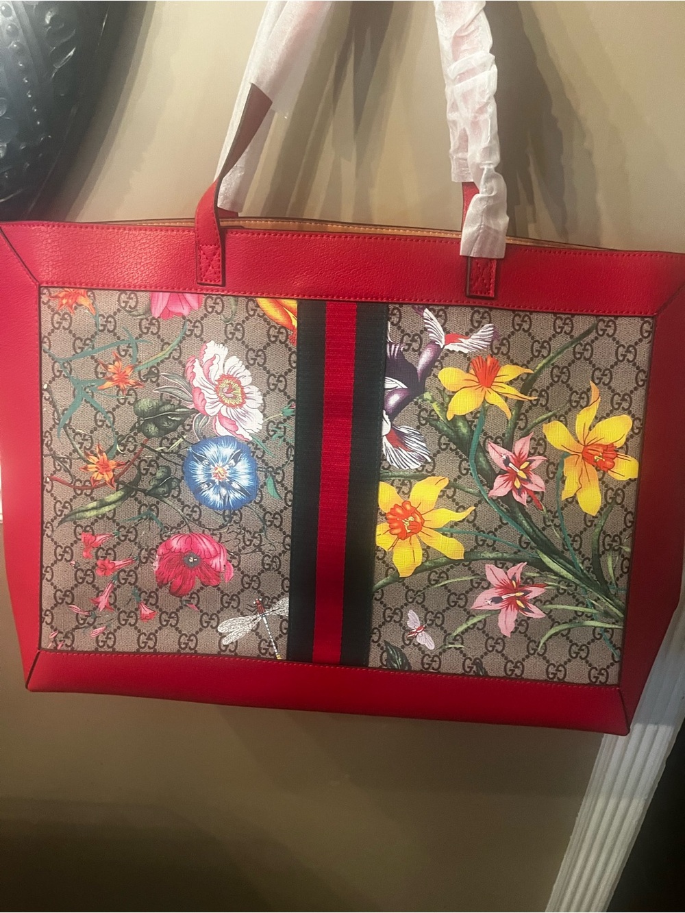Huge Gucci style Red Floral GG Supreme Tote with Wristlet - Picture 8 of 12